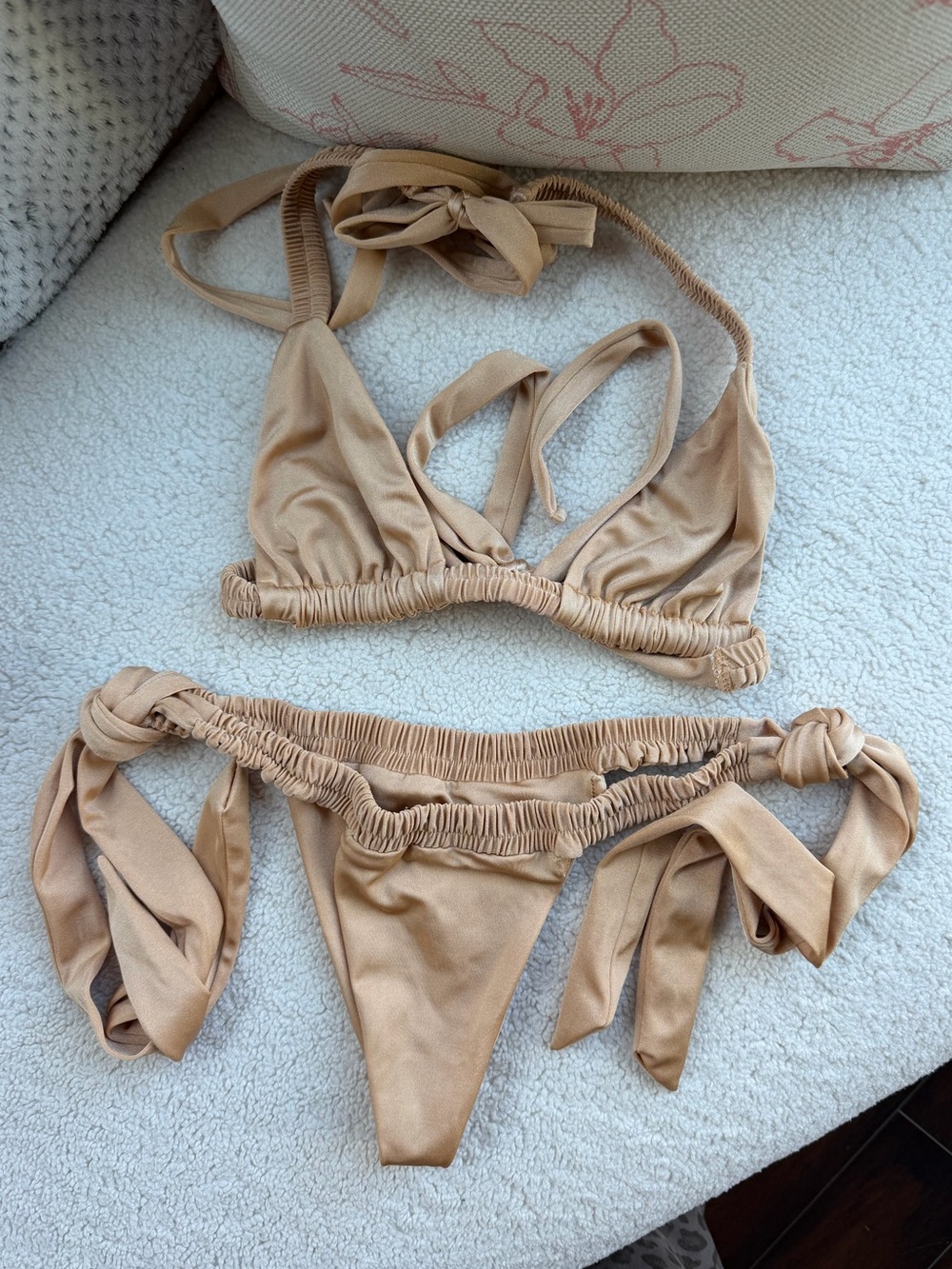 iNAMORATA Beige Tie-Side Bikini Set NWOT